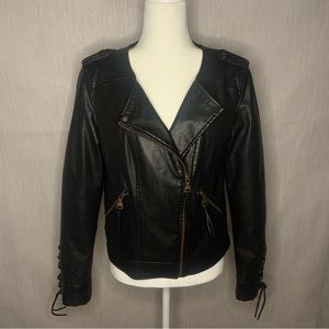 Express Faux Leather Black Moto Jacket w/ Lace Up Ties | Size Medium